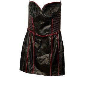 Zara black faux leather bustier strapless mini dress L